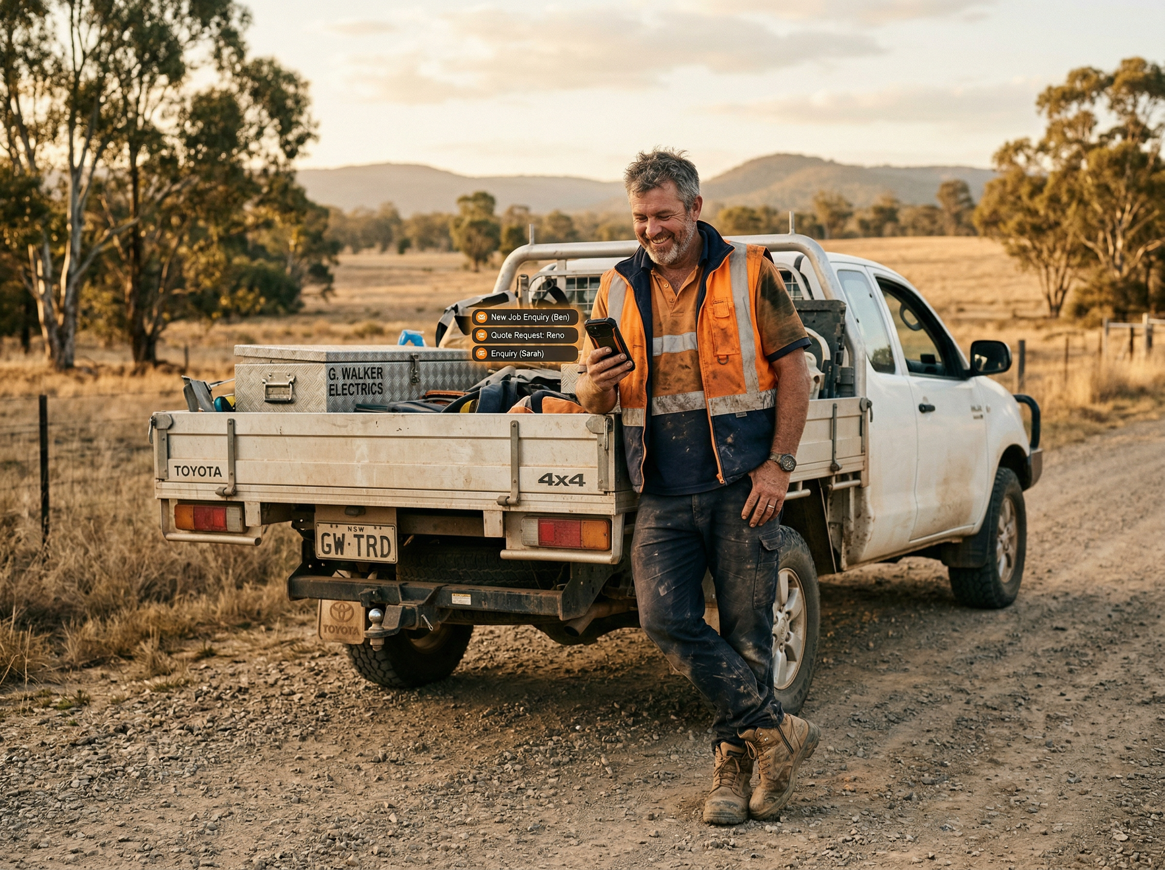 Australian tradie receiving enquiry notifications on his phone